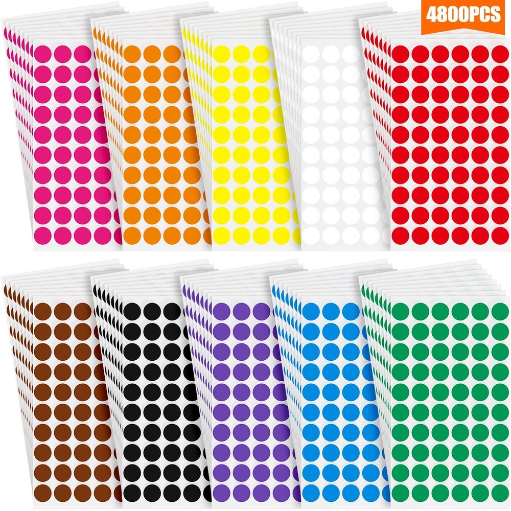 4800 Pieces 1/2 Inch Round Color Circle Dot Sticker Labels 10 Assorted Colors…