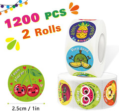 1200 Pieces Reward Stickers for Teachers, Adorable Fruit Incentive Stickers Enco