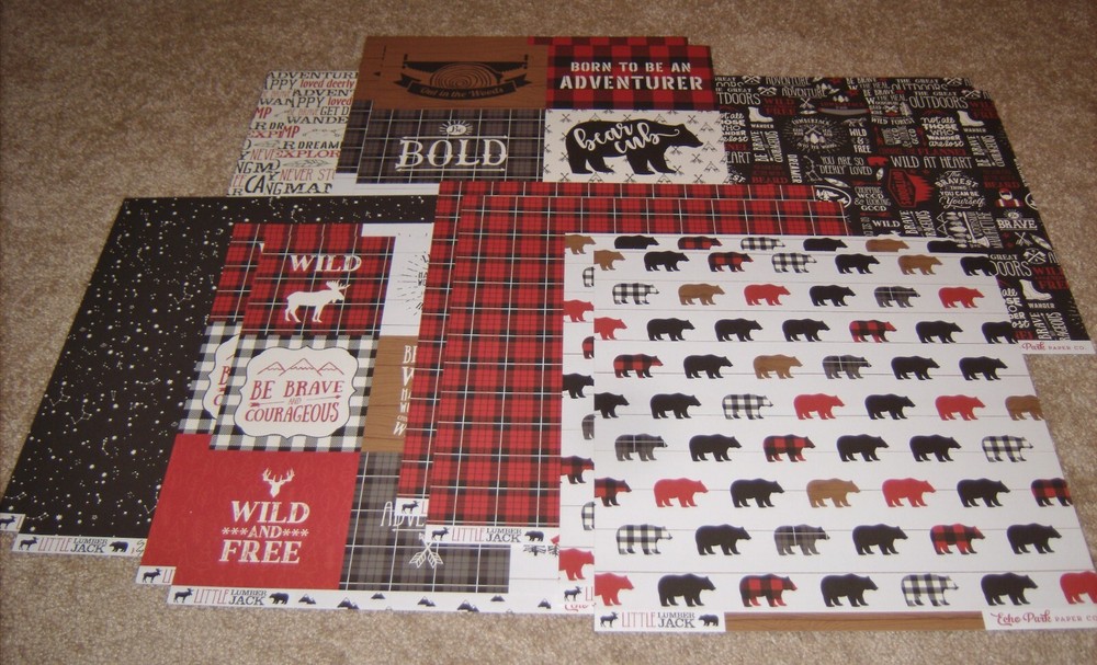 Echo Park 12×12 Double Sided Scrapbook Paper Lot of 14….Little Lumber Jack