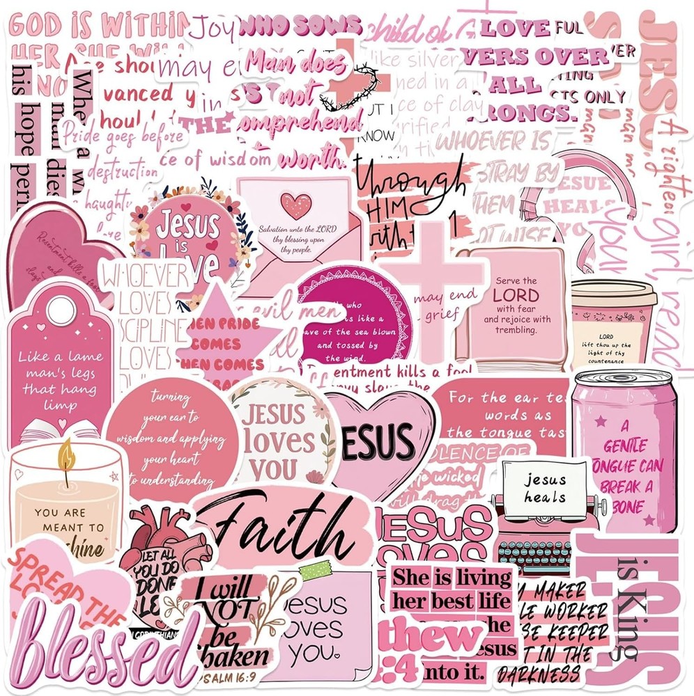 50Pcs Bible Verse Stickers Pink Christian Decals Motivational Sticker