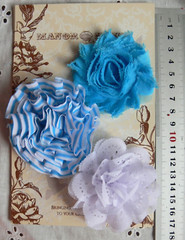 SPECIAL Mixed BLUE Fabric Cotton & Organza 3 Flower Pack – 70-75mm Manor House