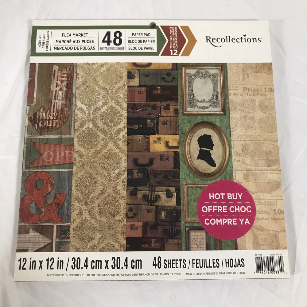 Recollections Craft Paper Flea Market 12×12” Acid Free Paper Pad Approx48 Sheets