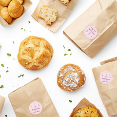 Pink Bakery Use Baked with Love Stickers, 1.5 Inch 500 PCS, Heart & Letter Print