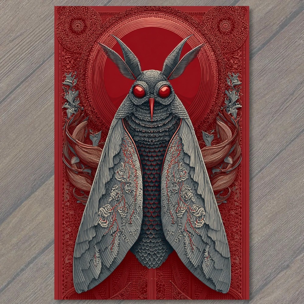 STICKER Gothic Moth Red Eyes Ornate Crimson Frame Dark Occult Nocturne