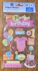 RARE 3D Paper House My 1st Birthday Big & Little Girl 1 Year Old Baby Stickers