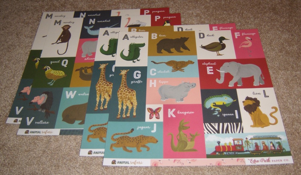 Echo Park 12×12 Double Sided Scrapbook Papers(4) ~ Animal Safari/Animal Alphabet
