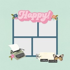 SS Page Pieces DieCuts Take Note Happy! Typewriter Camera Love this Life Moments