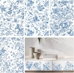 Vintage Rub on Transfers for Crafts – 4 Sheets Large Blue Flower Furniture Trans
