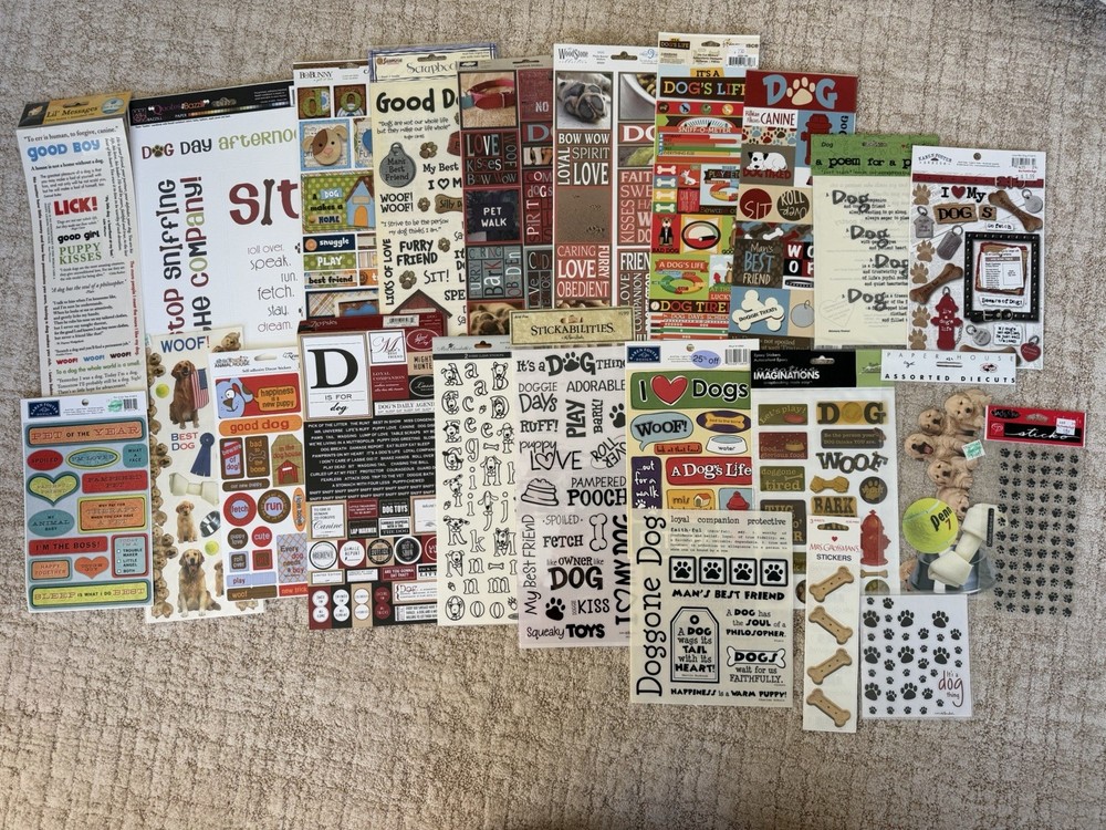 Lot Of 23 Sheets Assorted Dog Puppy Themed Scrapbooking Stickers Die Cut Crafts