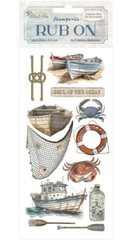 Stamperia – SILENT SEA – BOAT – RUB ON – 4″ x 8.5″, Fishing Net, Crab