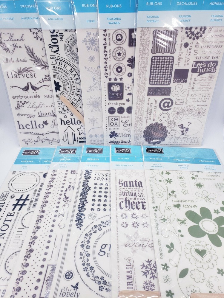 Stampin Up Rubs Ons Lot of 10: Take Note, Old Saint Nick, Love Birds, Anchored