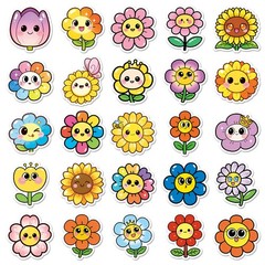 50/100PCS Smiling Flower Stickers Colorful Sunflower Cute Waterproof Decorative