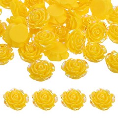 20mm Resin Rose Flatback Charm, 40Pcs Cabochon Embellishment, Shiny Lemon Yellow