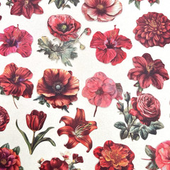 Red Flower Stickers Valentine’s Day Vintage Style Junk Journal Collage Scrapbook