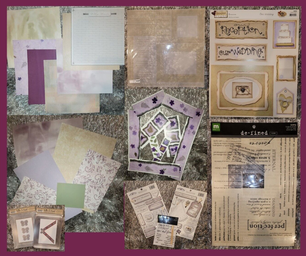 Wedding Scrapbook Packet Stickers Border Background Papers Add Ons LOT