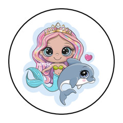 30 MERMAID AND DOLPHIN STICKERS ENVELOPE SEALS LABELS 1.5″ ROUND PARTY FAVORS