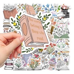 50pcs Book Lover Vinyl Stickers, Flower In The Book, Love Books, Reading, 024