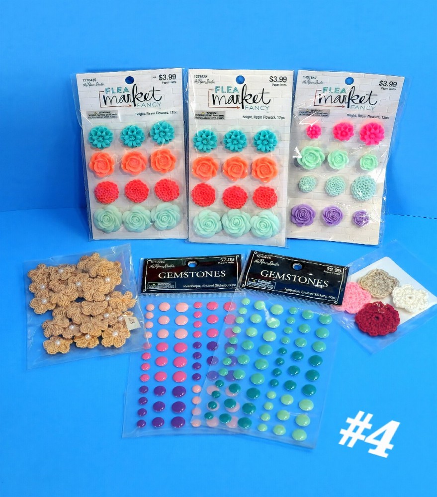 HUGE SCRAPBOOK PAPER STUDIO SPARE PARTS EMBELLISHMENTS RESIN FLOWERS CROCHET GEM