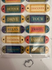 Daisy Hill Dimensional Travel Word Tags 14PC Relax Tour Laugh Drive Scrapbooking
