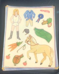 Vintage American Greetings Stickers Paper Doll Girl Horse Equestrian One Sheet