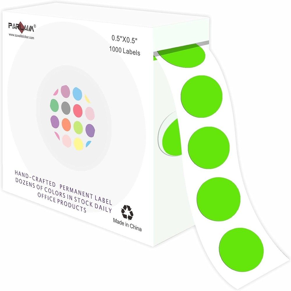 1/2 Inch Round Permanent Adhesive Color-Code Dot Stickers,1000 Stickers Roll dot