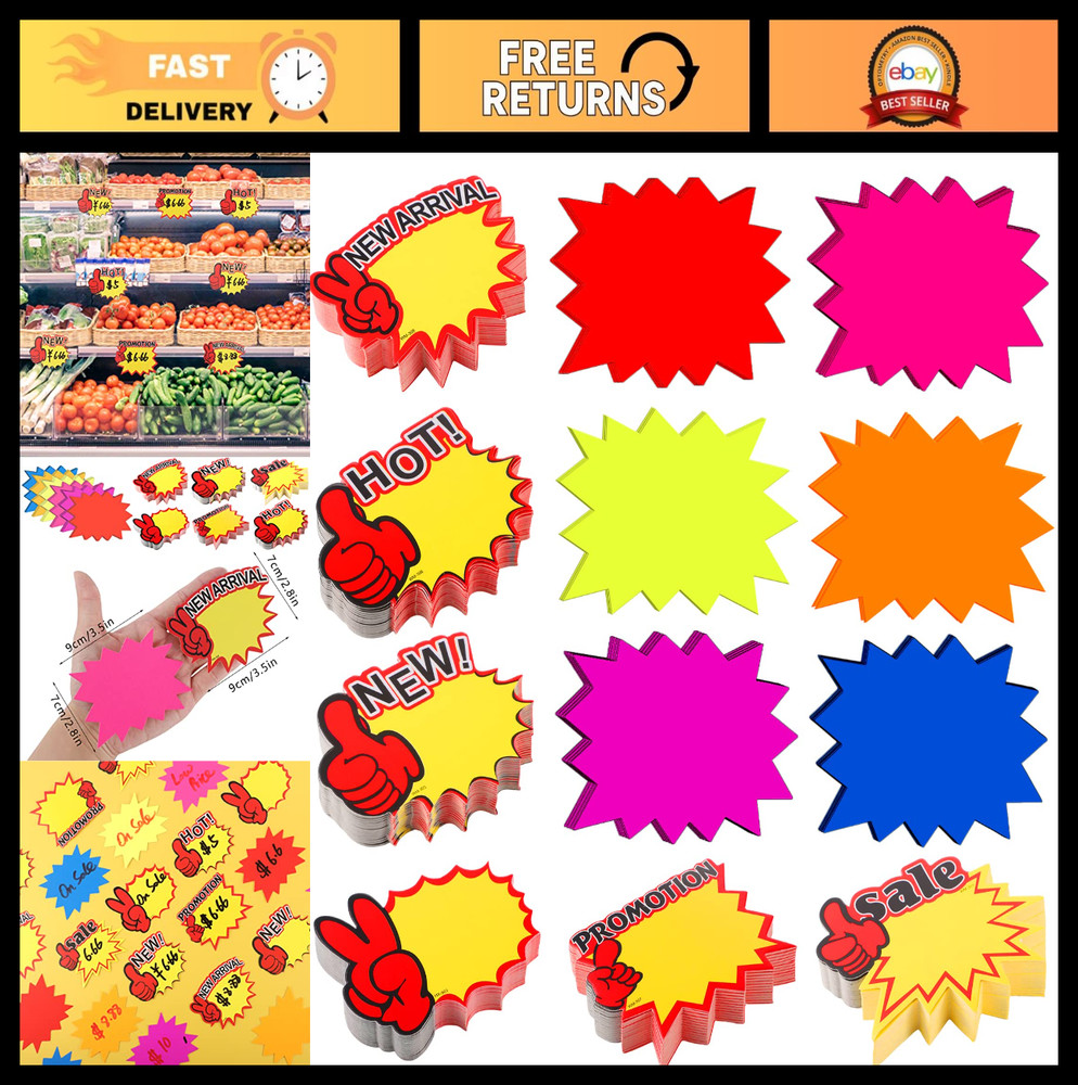 600 Starburst Price Stickers – Fluorescent Yard Sale Tags, Retail Signs, 3.5×2.8