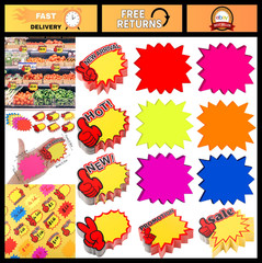 600 Starburst Price Stickers – Fluorescent Yard Sale Tags, Retail Signs, 3.5×2.8