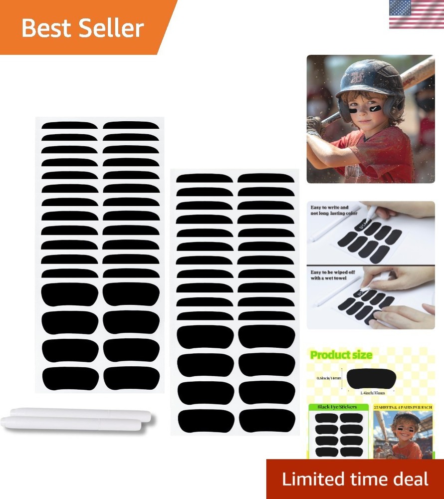 200 Count Sports Eye Black Stickers Set with Erasable Pencils for Game Day