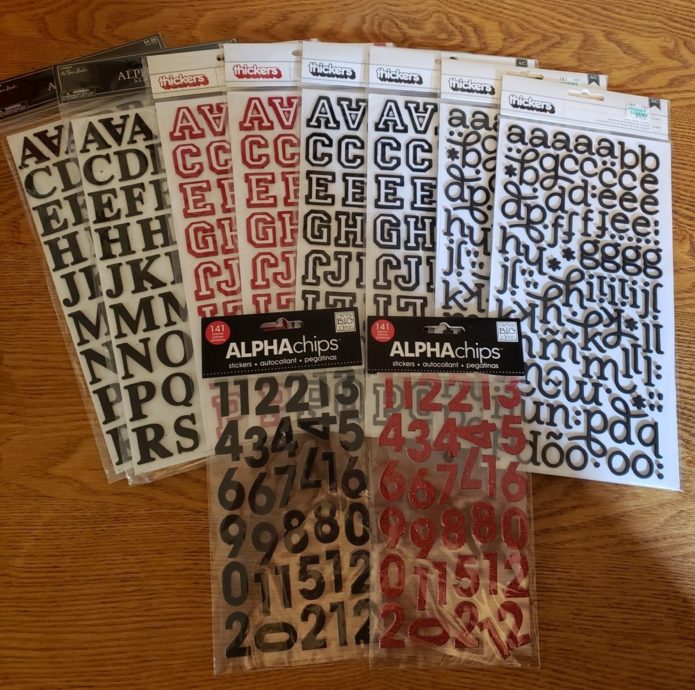 Lot 10 Packs 3 Dimensional Letters/Numbers Black Red Glitter 1,172 Pieces NEW