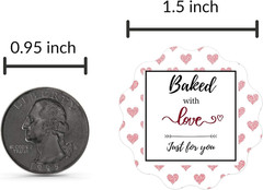 Baked with Love Stickers Roll | Scalloped Cut | Waterproof | 1.5 Inch | 500 Labe