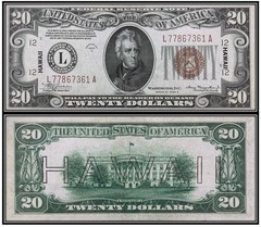 $20 Dollar 1934-A Federal Reserve Note “Hawaii” (US CURRENCY STICKERS) Lot Of 1