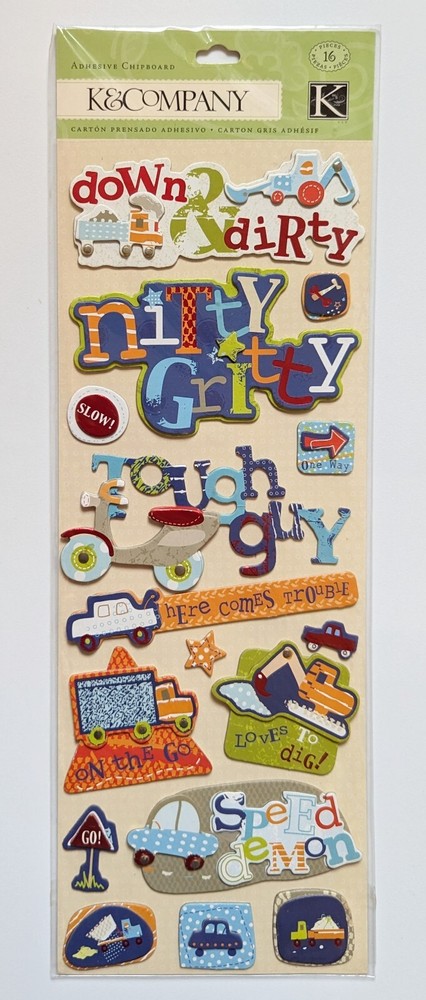 Little Boy Adhesive Chipboard Scrapbooking Stickers by K&Company Cars Trucks