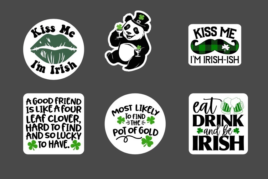 6 – 2.5” St. Patrick’s Day Sticker Pack – Happy Stickers Irish Holiday Shamrock