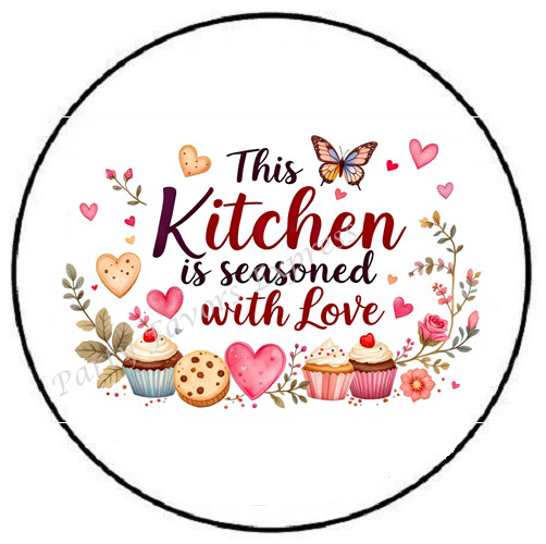 THIS KITCHEN IS SEASONED WITH LOVE ENVELOPE SEALS LABELS STICKERS PARTY FAVORS