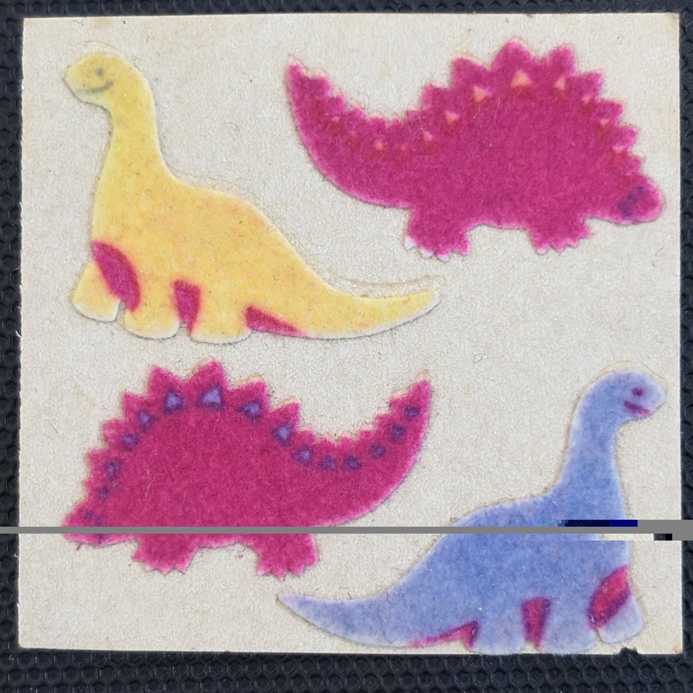 VINTAGE SANDYLION FUZZY DINOSAUR STICKER 4.25 SHIPS ALL