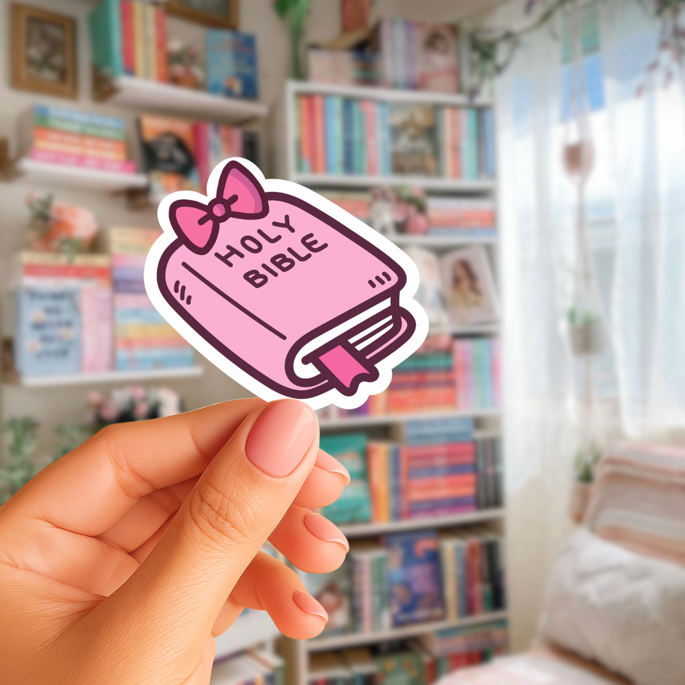Cute Pink Holy Bible Sticker, Christian Bible Sticker, Faith Aesthetic