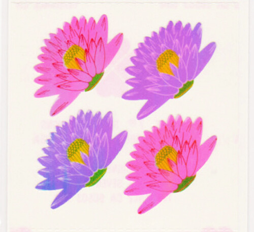 Vintage 80’s Great Seven 7 PEARLY Pink and Purple Water Lilies Sticker Mod