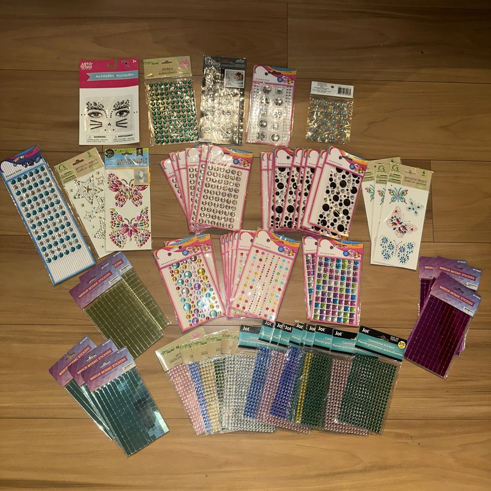 Lot Of 60 New Gemstone Rhinestone Jewel Stickers Crafts Self Adhesive Stick on