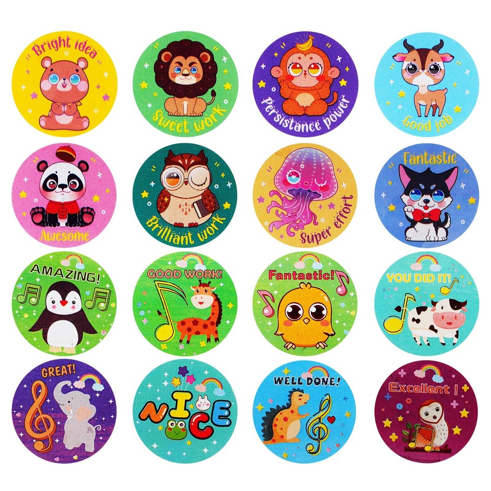 1000PCS Animal & Music Notes Reward Stickers for Kids Classroom, 2 Rolls