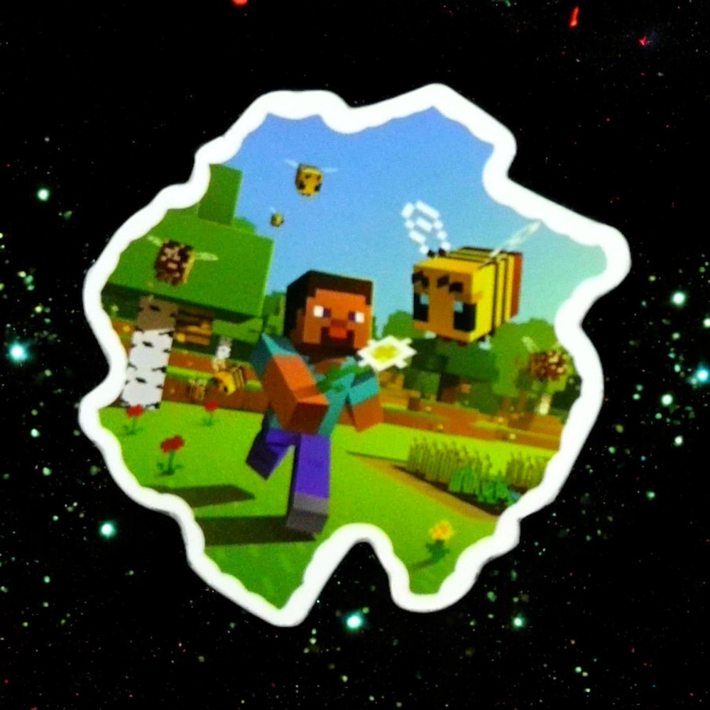 Minecraft Sticker Steve Bees Flower Die Cut Glossy