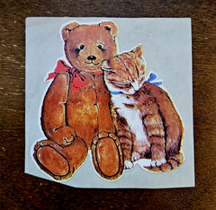 Vintage Gordon Fraser teddy bear and cat sticker, Gordon Fraser sticker