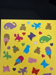Vintage 80s 3M Brand STICKERS SHEET 1989 HT-852 Cats Bears Unicorns Ice Cream