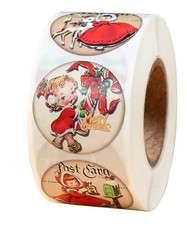 2 ROLLS = 1000PCS 1” Vintage Retro Nostalgia Old Christmas Stickers Labels Lot