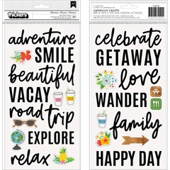 American Crafts CHASING ADVENTURE PHRASES & ICONS (2) SHEETS FOAM THICKERS