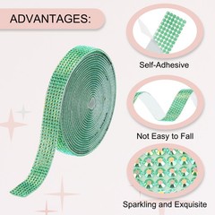 Self Adhesive Rhinestone Strips 3 Yards 0.47 Inch for Craft,Dark Green AB