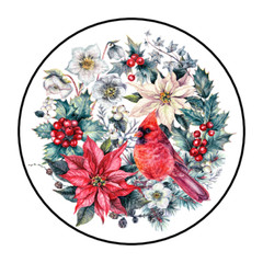 CHRISTMAS WREATH WITH CARDINAL ENVELOPE SEALS STICKERS LABELS 1.5″ ROUND (30)