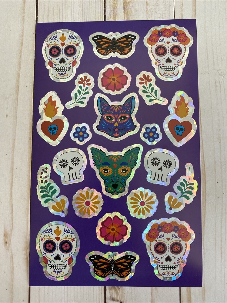 Dia De Los Muertos Day Of The Dead Sticker Sheet Foil Accents Halloween Decorate