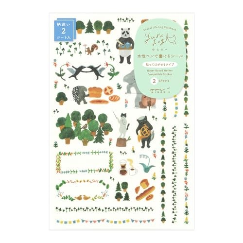 Midori Stickers Yuru Log Forest Animal Pattern 2 Sheets 82672006 Washi Paper