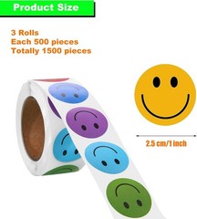 1500 Pcs Happy Smile Face Stickers for Kids,3 Rolls Classroom Incentive Reward D