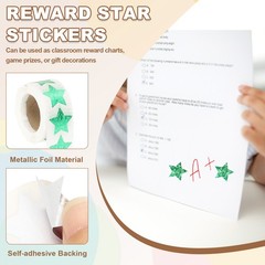 Star Stickers Roll 1 Inch, 500pcs Sparkly Foil Star Labels for Reward, Green
